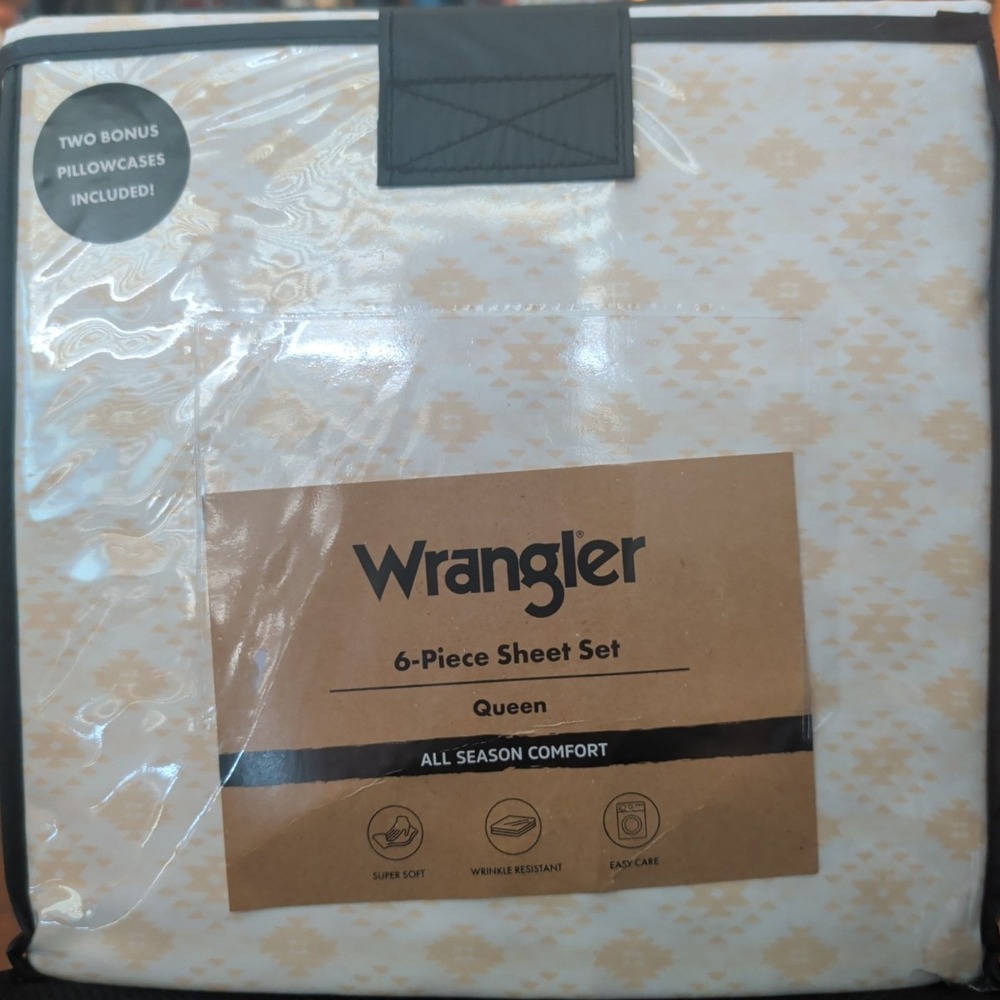 Wrangler 6 pc Queen Sheet Set Miles Beige Tan Season Comfort Southwest Diamond